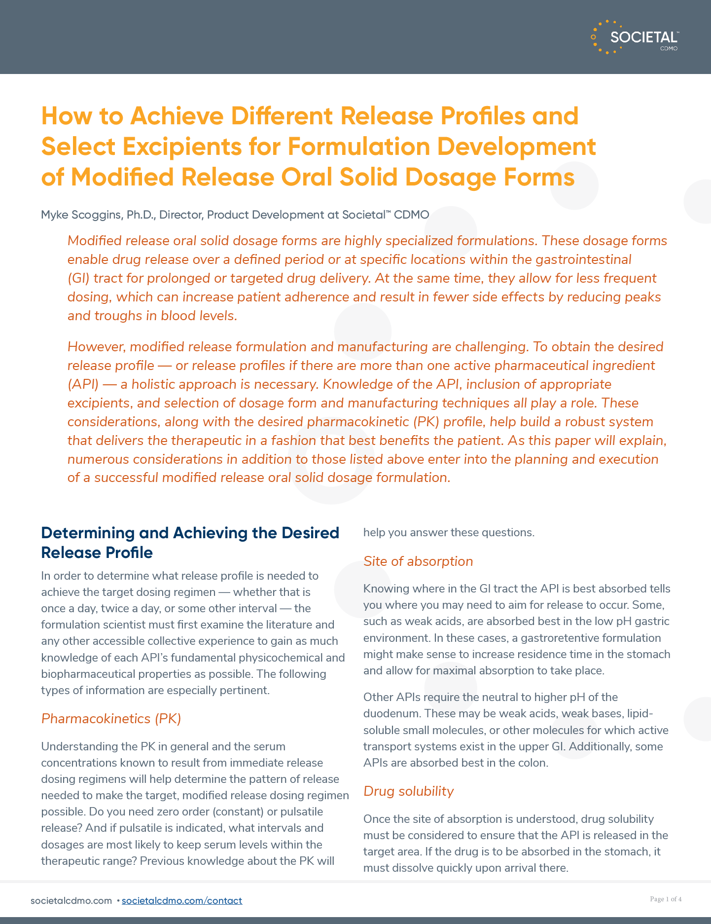 Formulation Development of Modified Release Oral Solid Dosage Forms White Paper