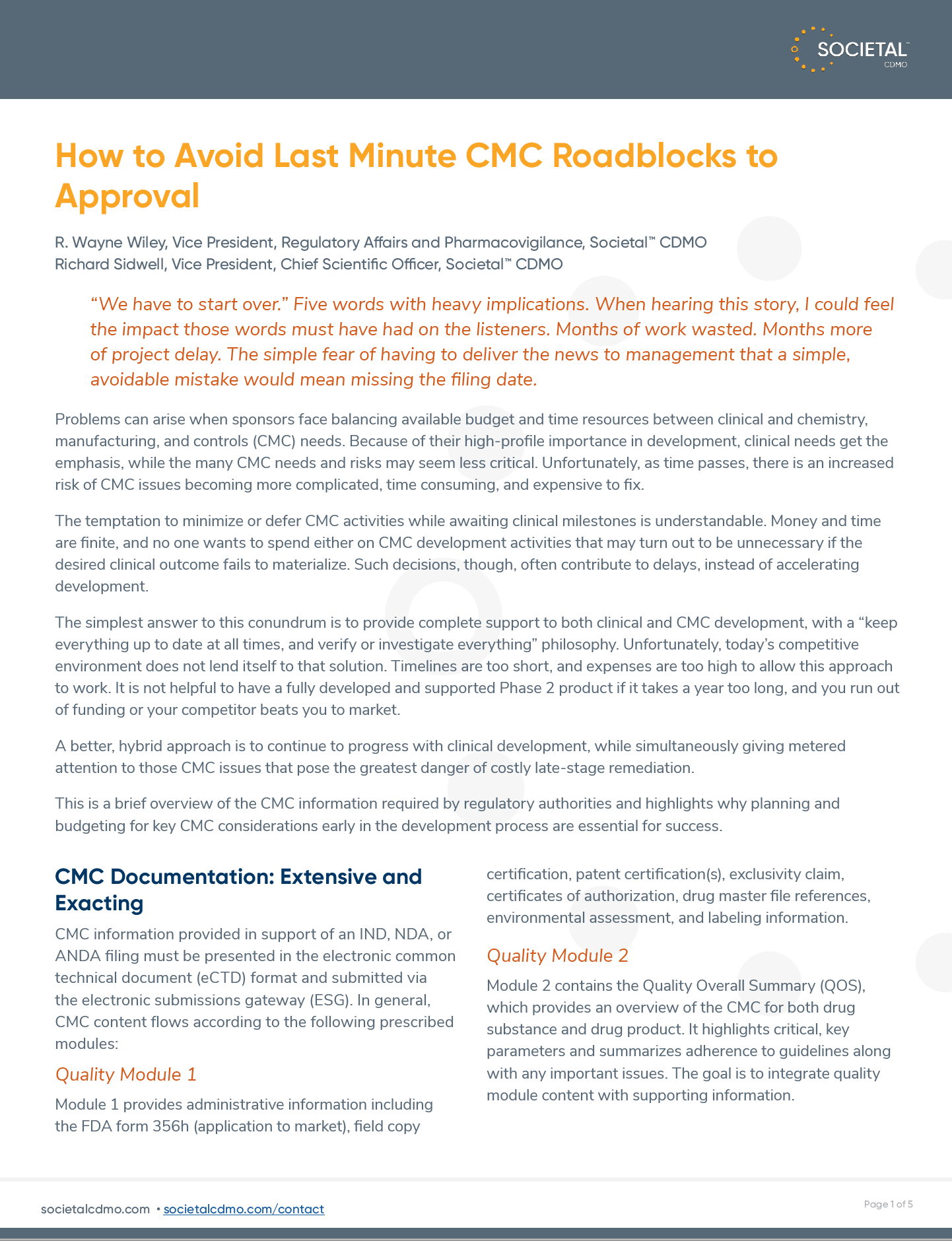 How to avoid last minute CMC Roadblocks White Paper