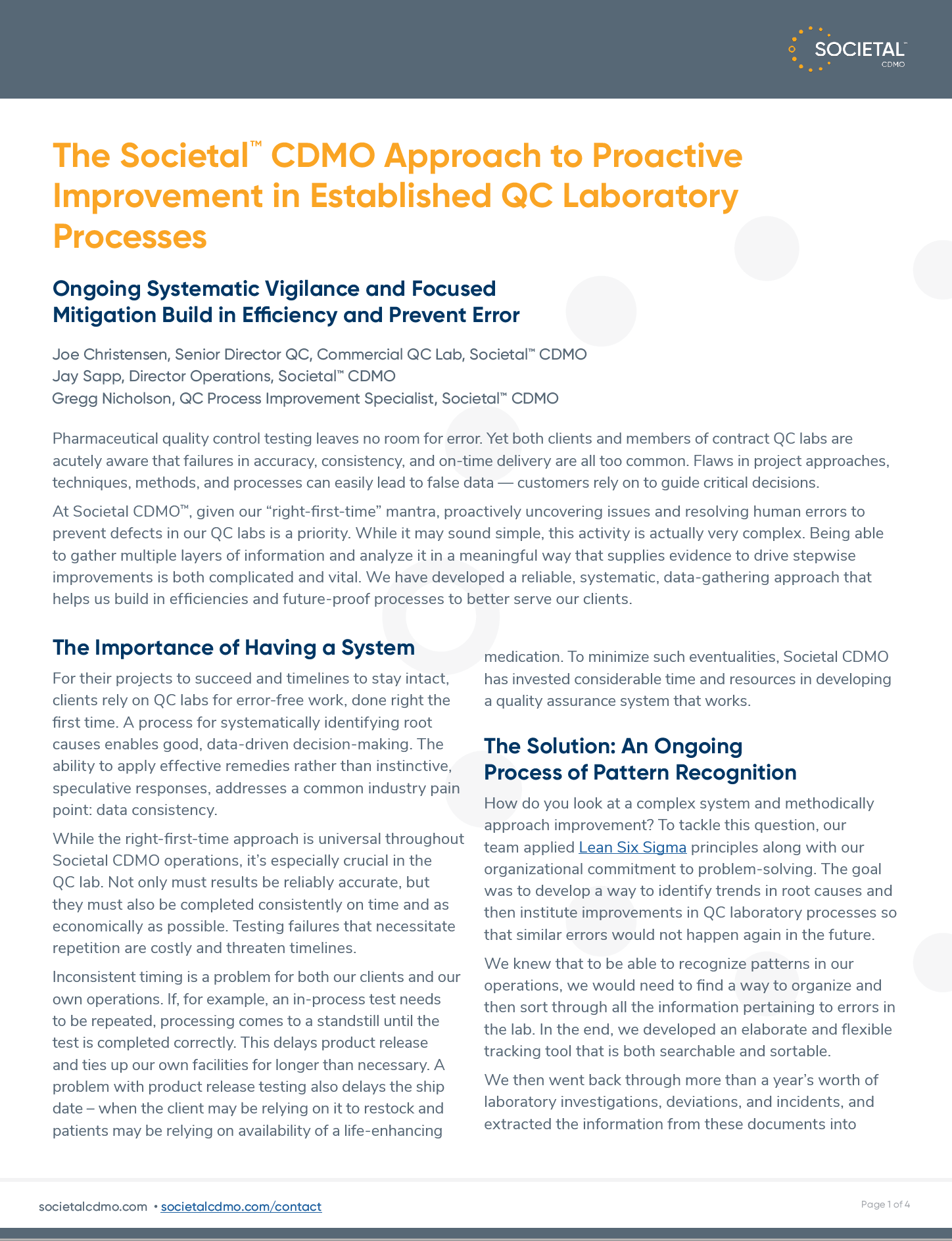 The Societal Approach to Improvement in QC Laboratory Processes White Paper
