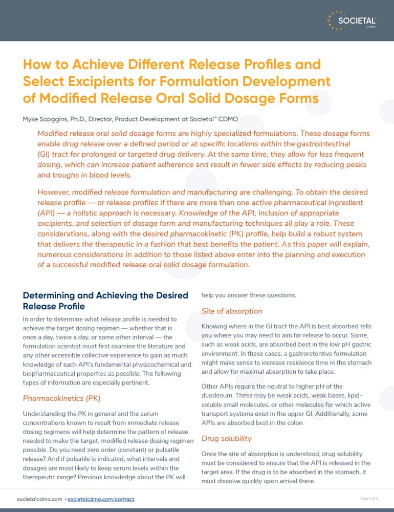 Formulation Development of Modified Release Oral Solid Dosage Forms White Paper